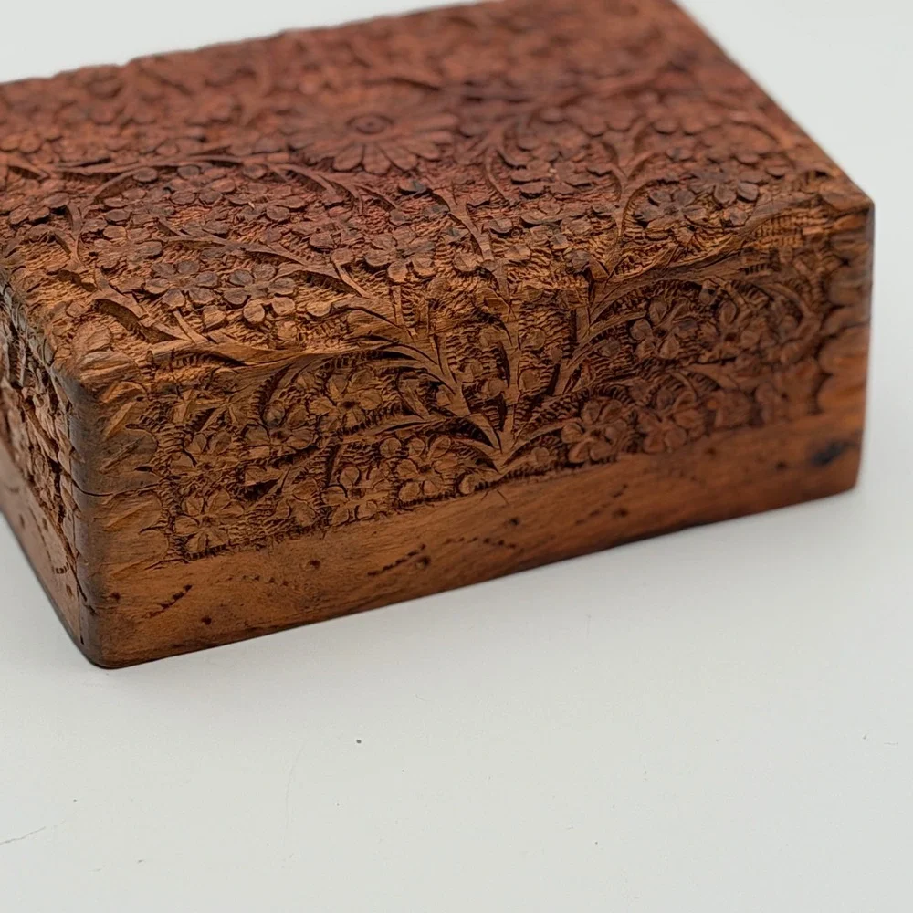 Past Times Hand Carved Tudor Spice Chest Wooden Floral Jewelry Trinket Box India